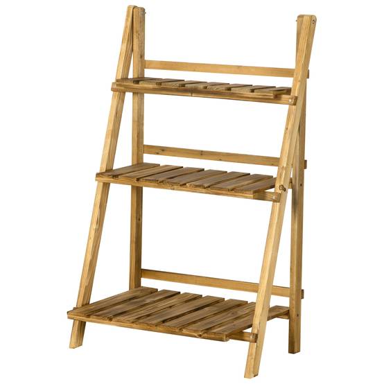 Sans Marque - Étagère à plantes en bois forme pyramidale échelle pliante avec 3 étagères 60 x 37 x 93 cm marron - Image 2