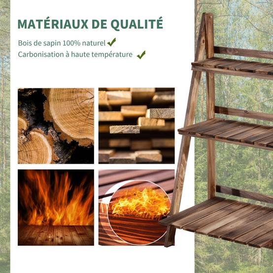 Sans Marque - Étagère à plantes en bois forme pyramidale échelle pliante avec 3 étagères 60 x 37 x 93 cm marron - Image 6