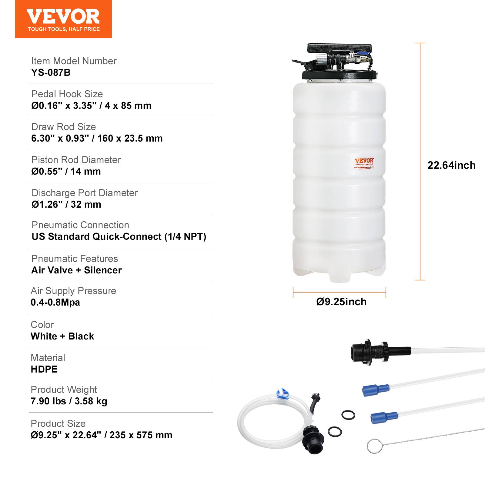 VEVOR Extracteur fluide 15L pompe aspiration vidange huile moteur pneumatique/manuel, jauge. - Image 7