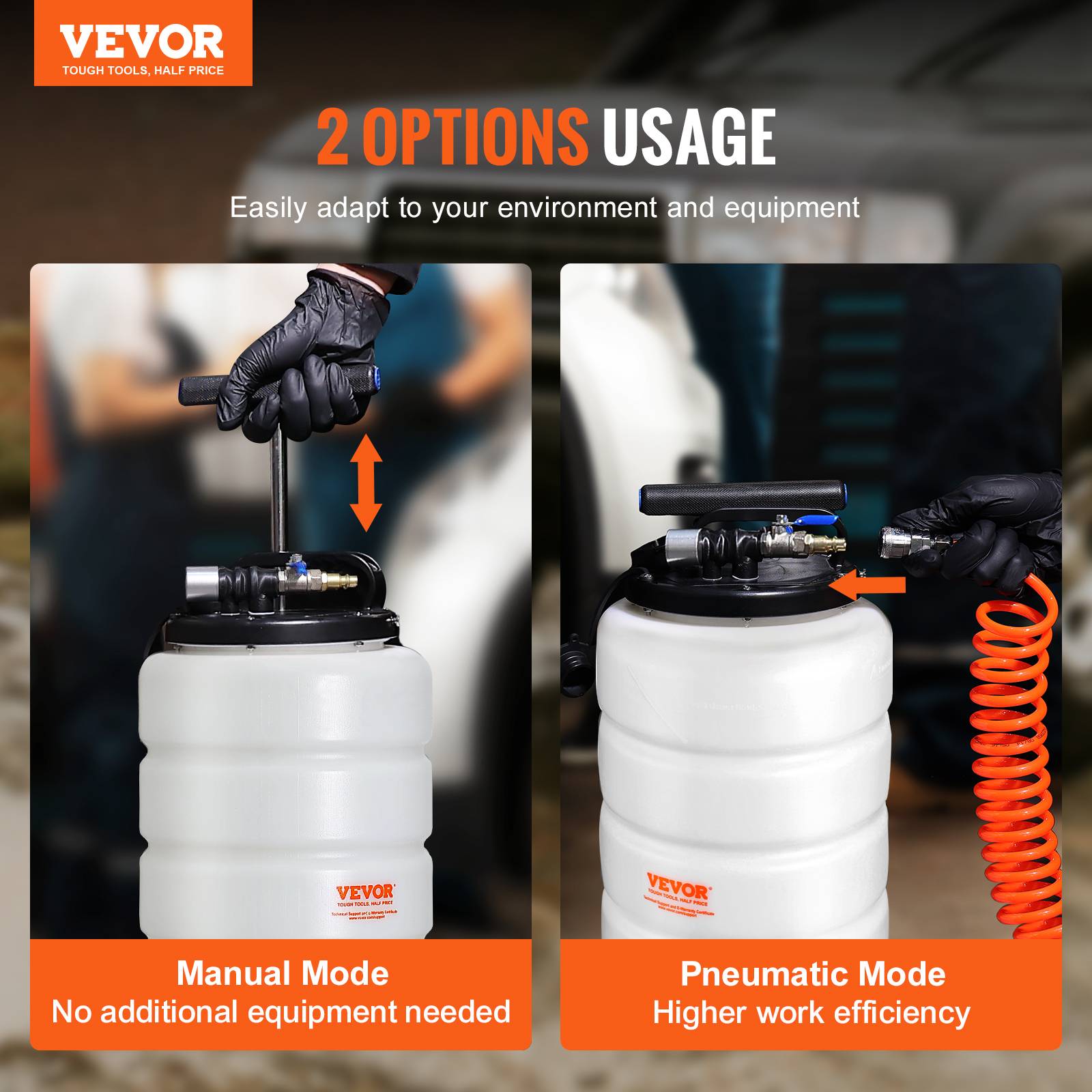 VEVOR Extracteur fluide 15L pompe aspiration vidange huile moteur pneumatique/manuel, jauge. - Image 2