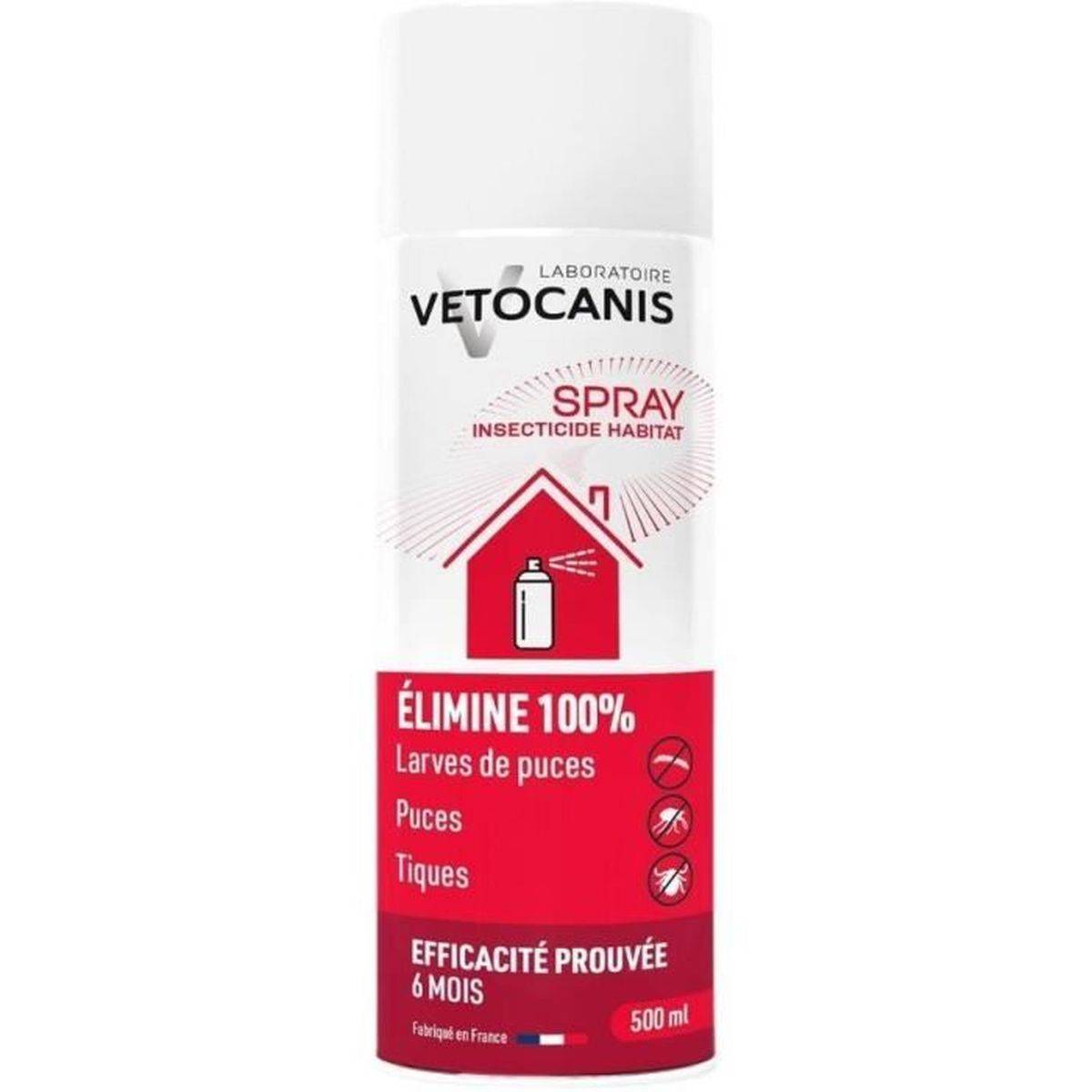 Spray insecticide habitat anti-puces et anti-tiques pour intérieur 500 ml - VETOCANIS - Image 1