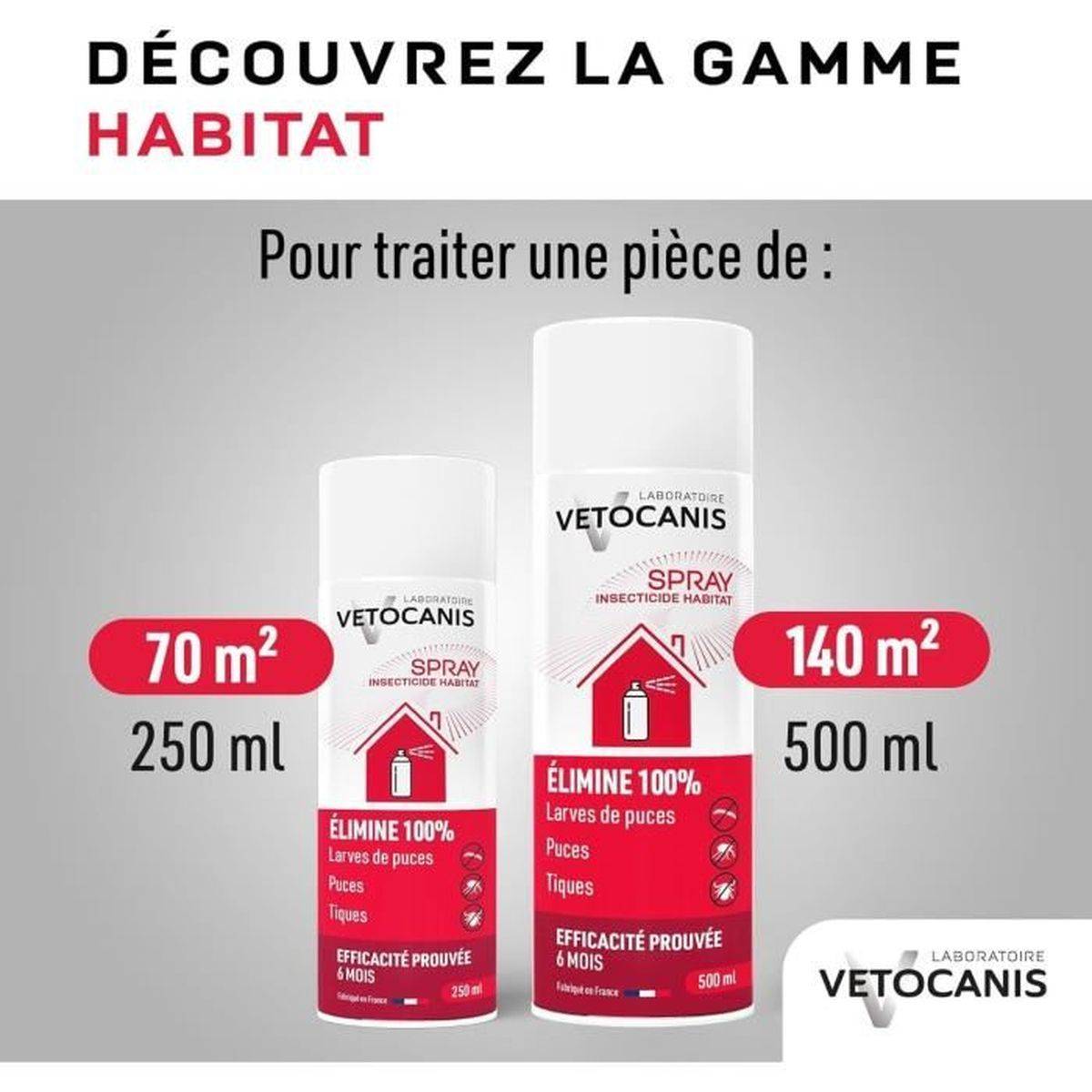 Spray insecticide habitat anti-puces et anti-tiques pour intérieur 500 ml - VETOCANIS - Image 6