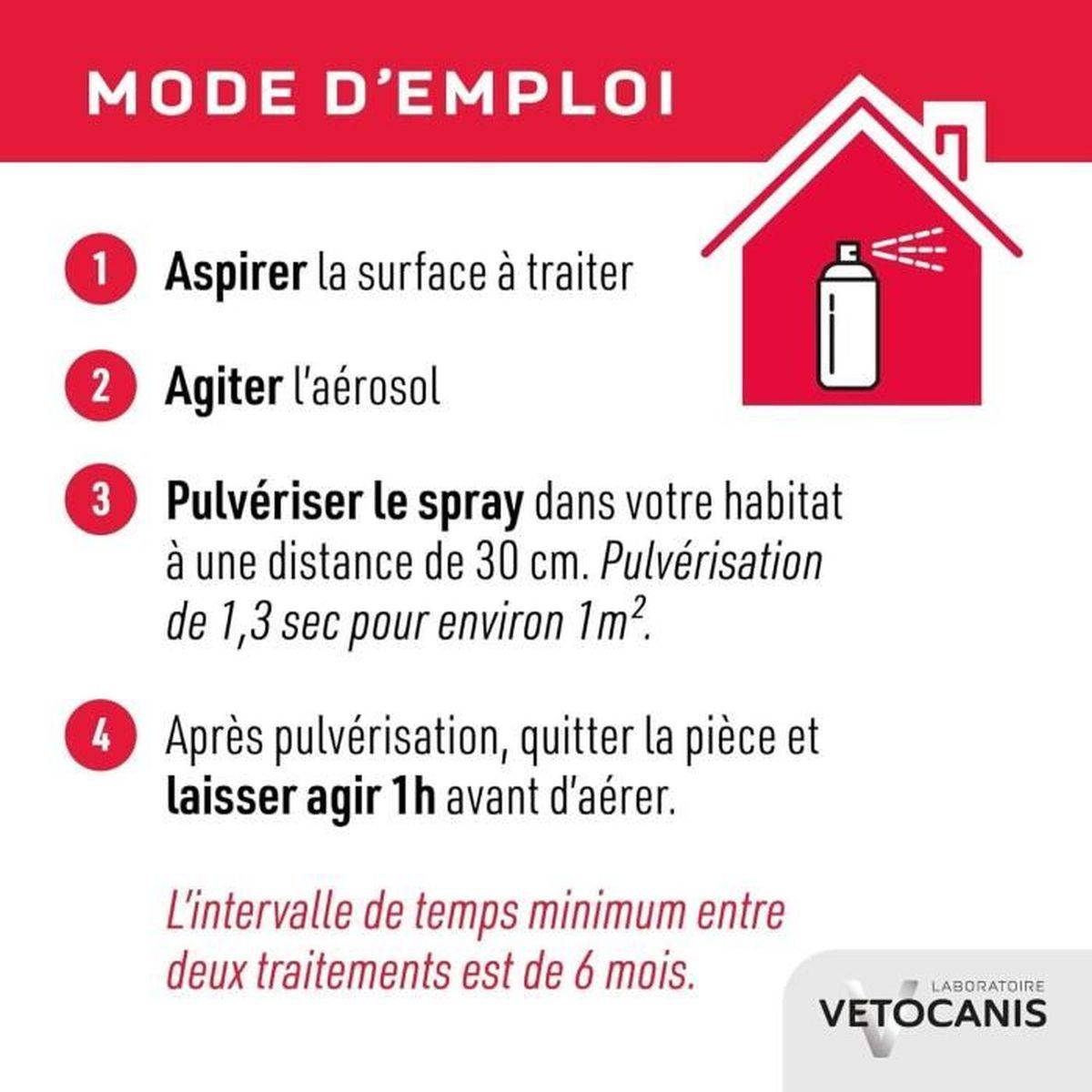 Spray insecticide habitat anti-puces et anti-tiques pour intérieur 500 ml - VETOCANIS - Image 4