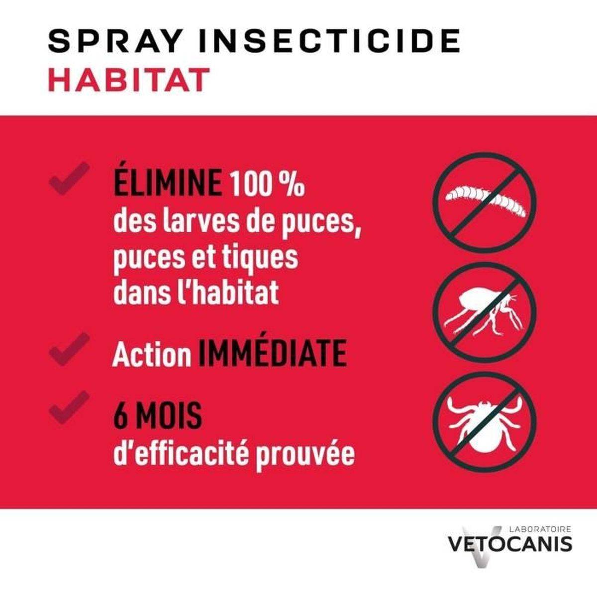 Spray insecticide habitat anti-puces et anti-tiques pour intérieur 500 ml - VETOCANIS - Image 2