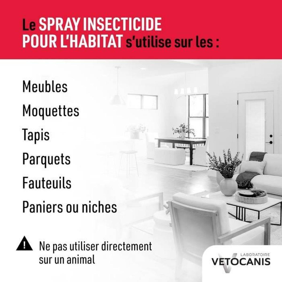 Spray insecticide habitat anti-puces et anti-tiques pour intérieur 500 ml - VETOCANIS - Image 3