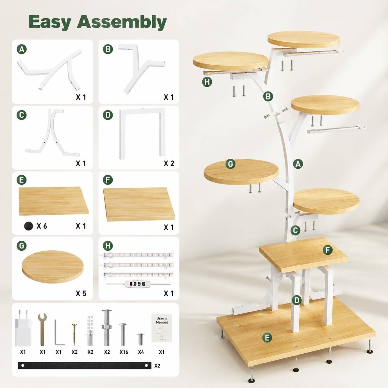 Étagère à Plantes 7 Niveaux 110cm Avec Lumières de Croissance Métal Stable pour Intérieur - Image 9