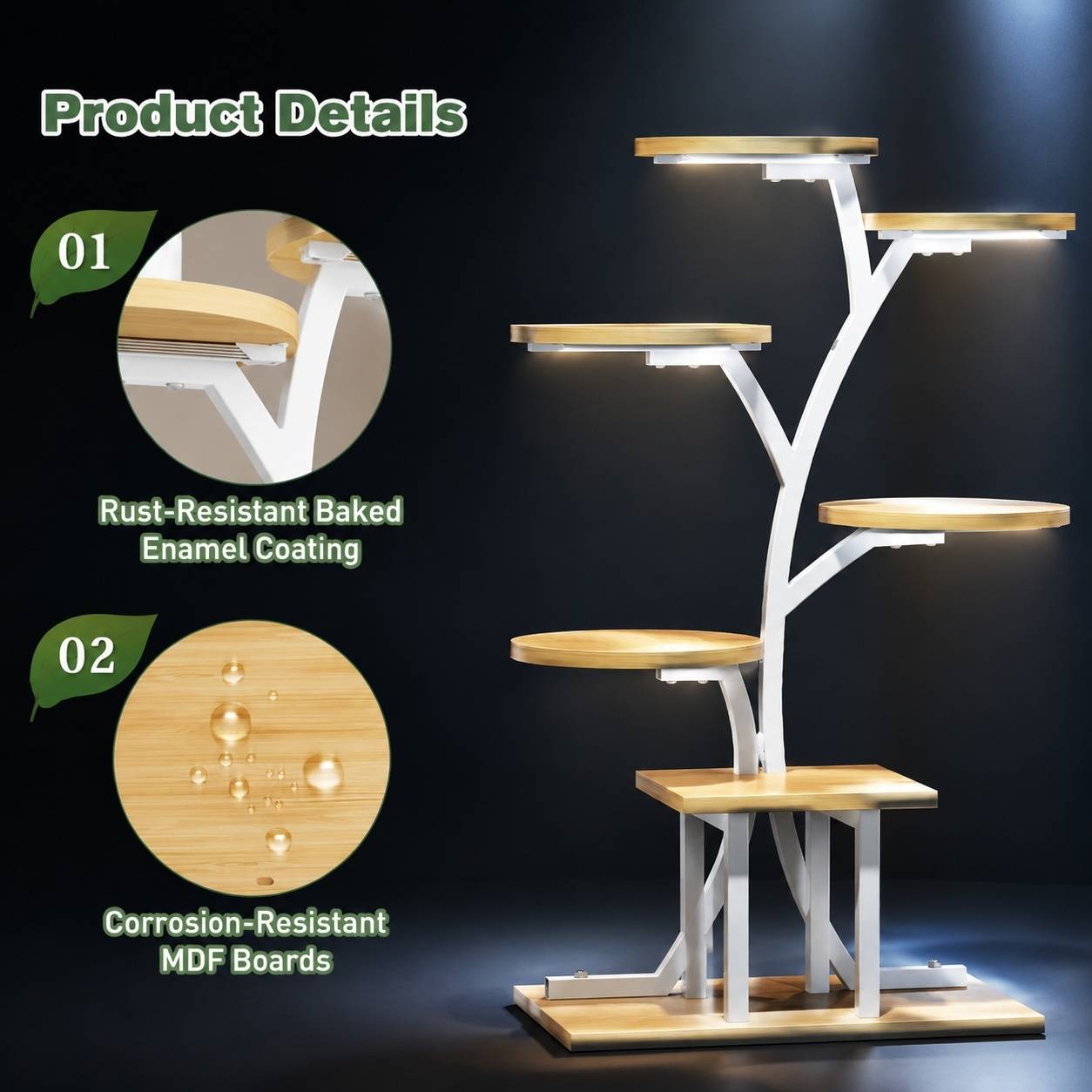Étagère à Plantes 7 Niveaux 110cm Avec Lumières de Croissance Métal Stable pour Intérieur - Image 6