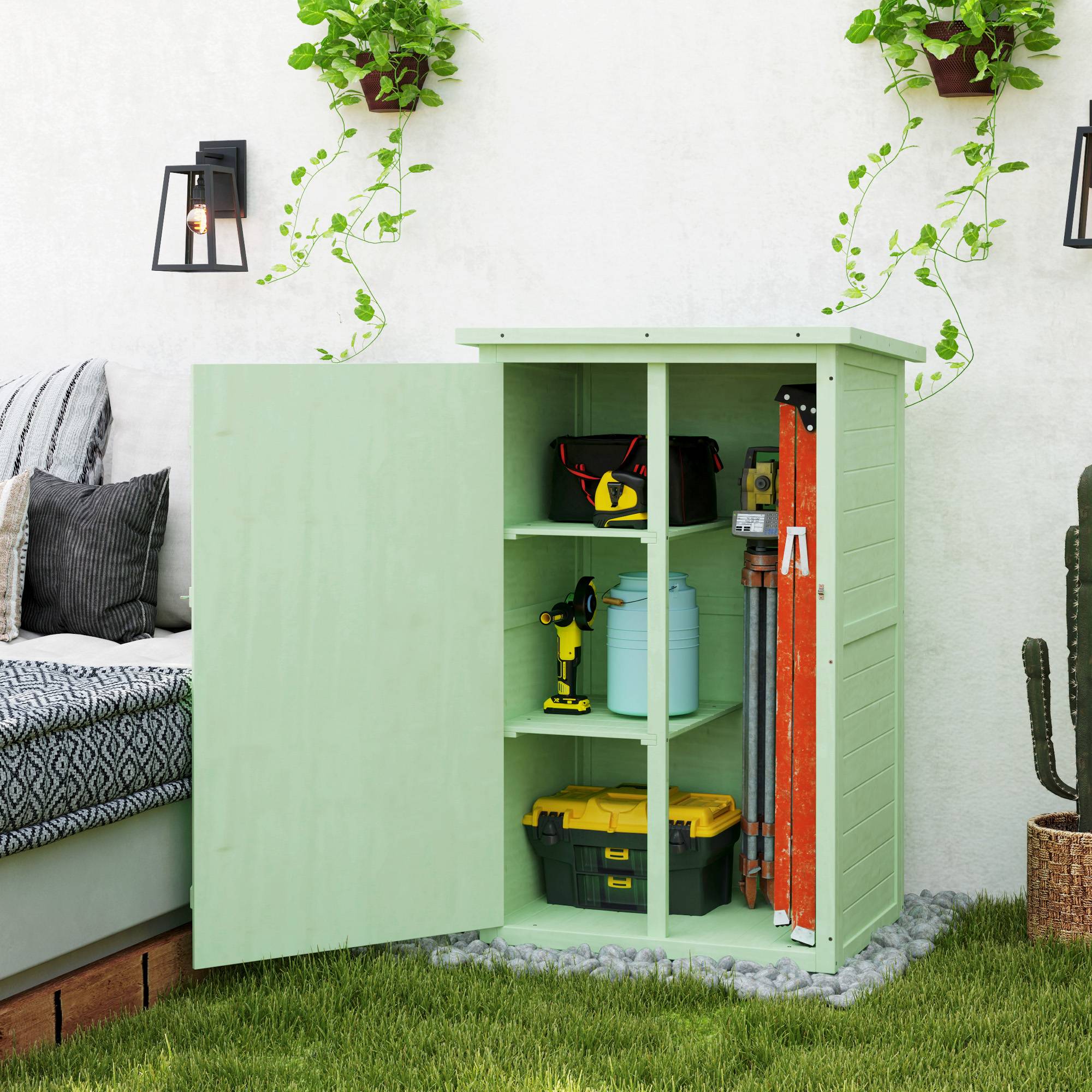 Abri de jardin en bois avec espace de rangement, porte verrouillable, sol en asphalte, toit monopente, 75 x 56 x 115 cm - Image 4