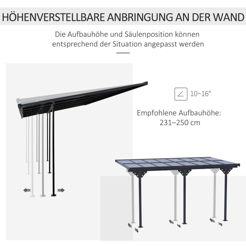 Pergola adossée aluminium toit terrasse protection UV hauteur réglable 435x302cm gris - ComfortXL Outdoor Living - Image 4