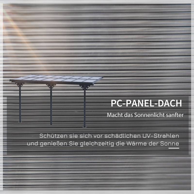 Pergola adossée aluminium toit terrasse protection UV hauteur réglable 435x302cm gris - ComfortXL Outdoor Living - Image 5