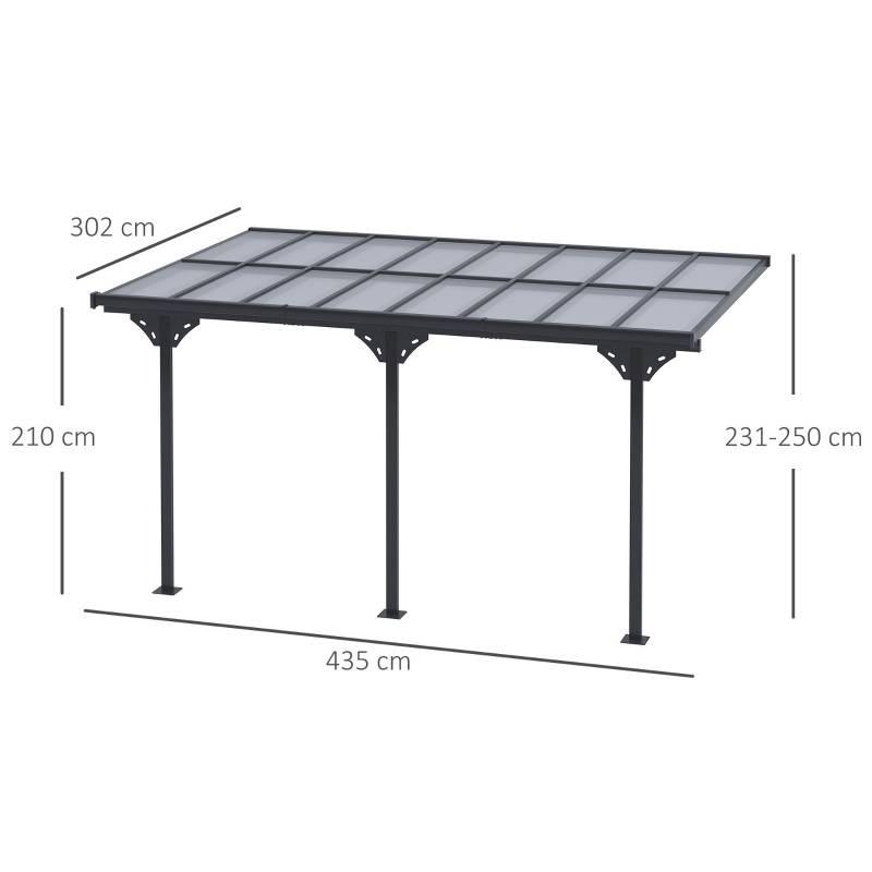 Pergola adossée aluminium toit terrasse protection UV hauteur réglable 435x302cm gris - ComfortXL Outdoor Living - Image 3