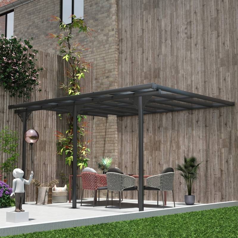 Pergola adossée aluminium toit terrasse protection UV hauteur réglable 435x302cm gris - ComfortXL Outdoor Living - Image 1