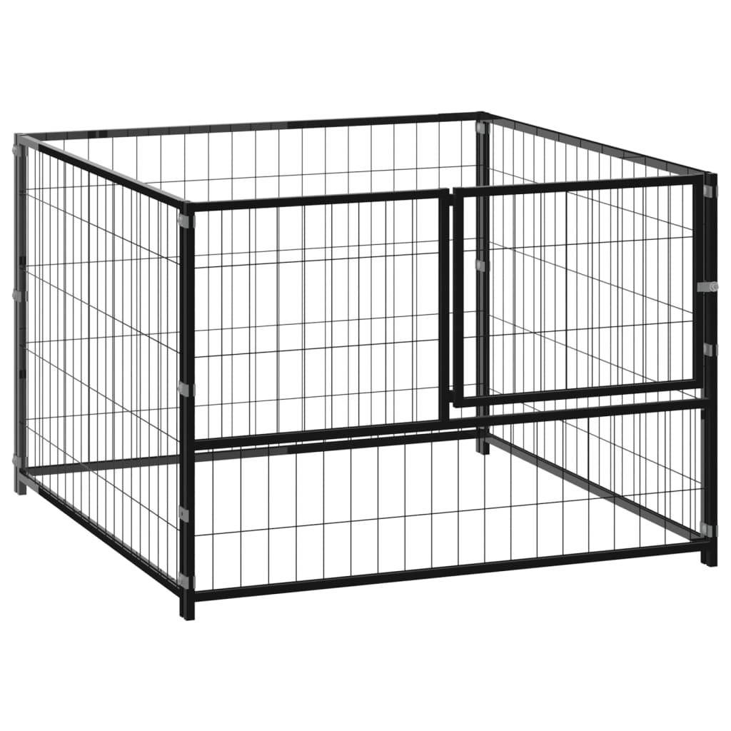 Helloshop26 - Chenil extérieur cage enclos parc animaux chien noir 100 x 100 x 70 cm acier - Image 1