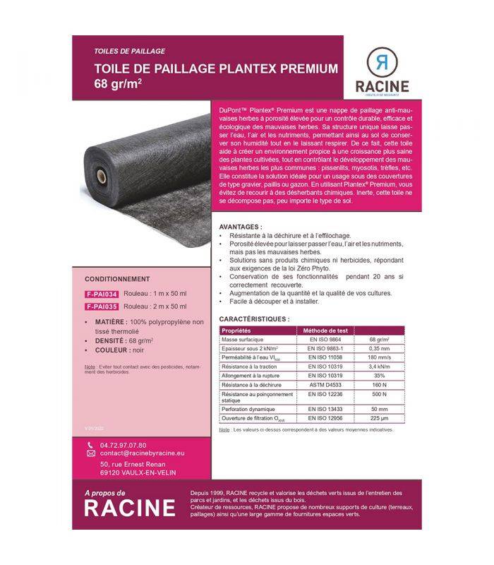 Toile polypropylène anti-pousse du sol 1x50ml RACINE F-PAI034 - Image 2