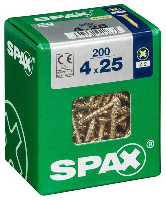 Spax - Lot de 200 vis acier tête fraisée pozidriv SPAX, Diam.4 mm x L.25 mm - Image 1
