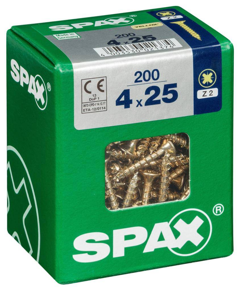 Spax - Lot de 200 vis acier tête fraisée pozidriv SPAX, Diam.4 mm x L.25 mm - Image 1