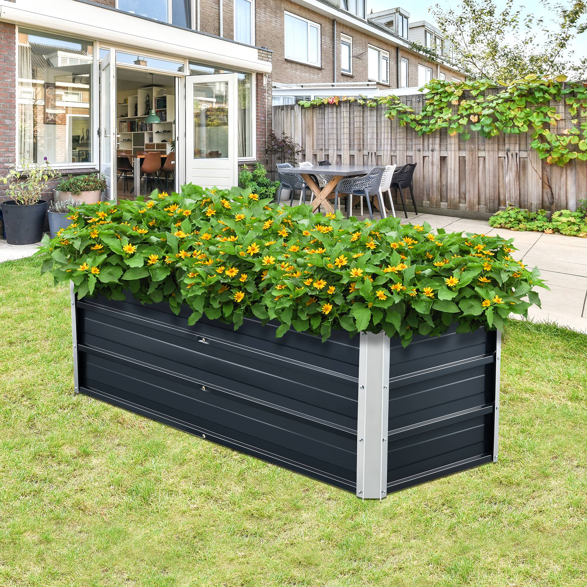 Jardinière Nijmegen à barre de séparation 125 x 47 x 40 cm anthracite [en.casa] - Image 2