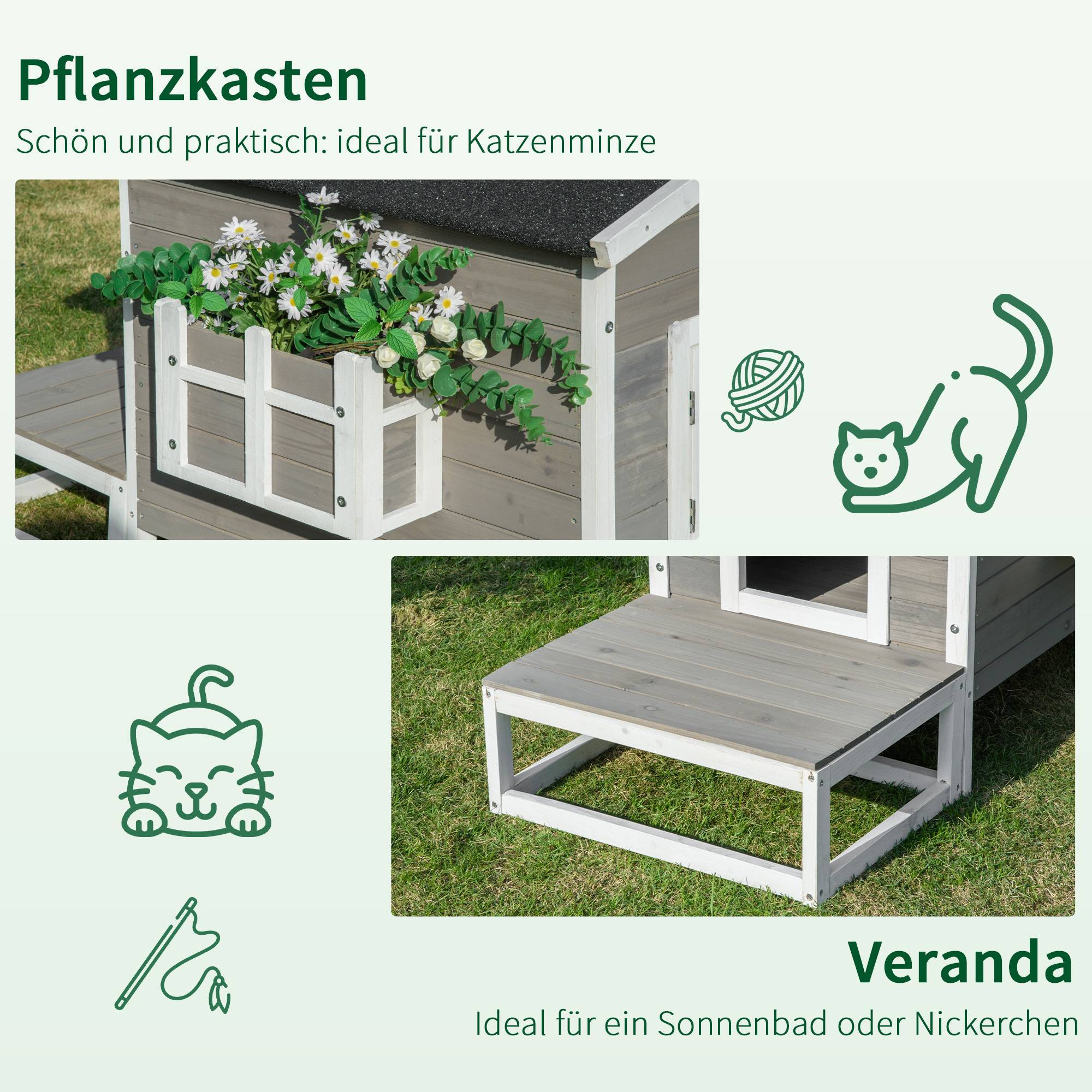 Sans Marque - Maison Bois hivernale étanche toit bitume terrasse cachette abri ext jardin balcon 115x66,5x74,7cm Gris+Blanc - Image 8