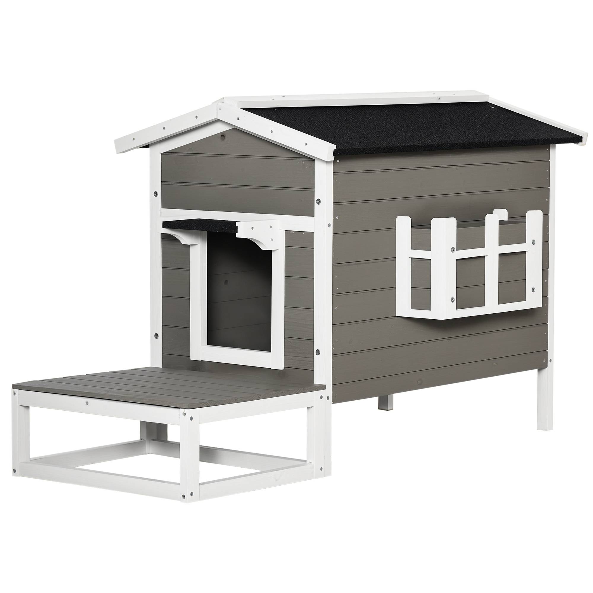 Sans Marque - Maison Bois hivernale étanche toit bitume terrasse cachette abri ext jardin balcon 115x66,5x74,7cm Gris+Blanc - Image 1