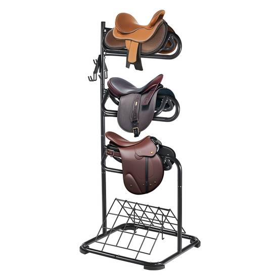 VEVOR Support selle cheval, porte-selle anglais/western autoportant. Niveaux rotatifs, rangement sellerie. - Image 1
