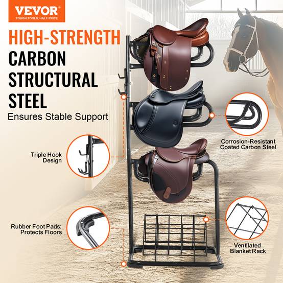 VEVOR Support selle cheval, porte-selle anglais/western autoportant. Niveaux rotatifs, rangement sellerie. - Image 2