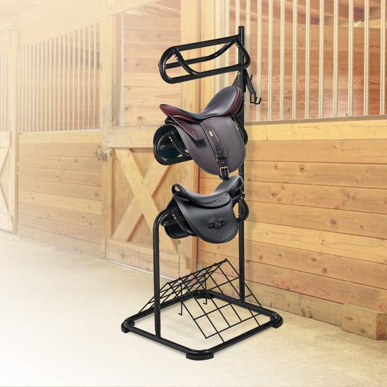VEVOR Support selle cheval, porte-selle anglais/western autoportant. Niveaux rotatifs, rangement sellerie. - Image 8