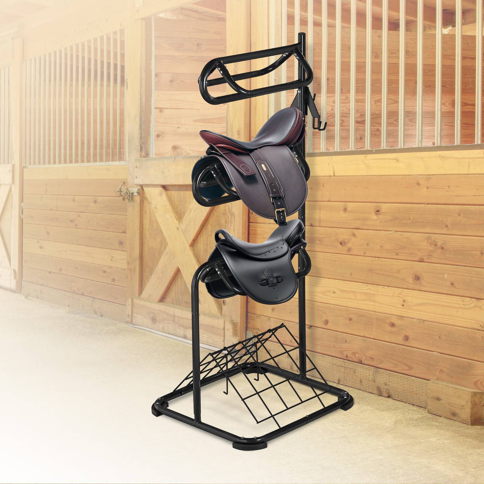 VEVOR Support selle cheval, porte-selle anglais/western autoportant. Niveaux rotatifs, rangement sellerie. - Image 8