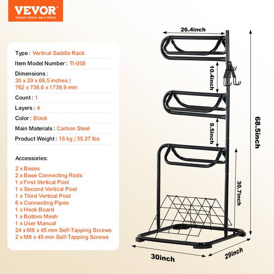 VEVOR Support selle cheval, porte-selle anglais/western autoportant. Niveaux rotatifs, rangement sellerie. - Image 7