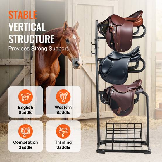 VEVOR Support selle cheval, porte-selle anglais/western autoportant. Niveaux rotatifs, rangement sellerie. - Image 5