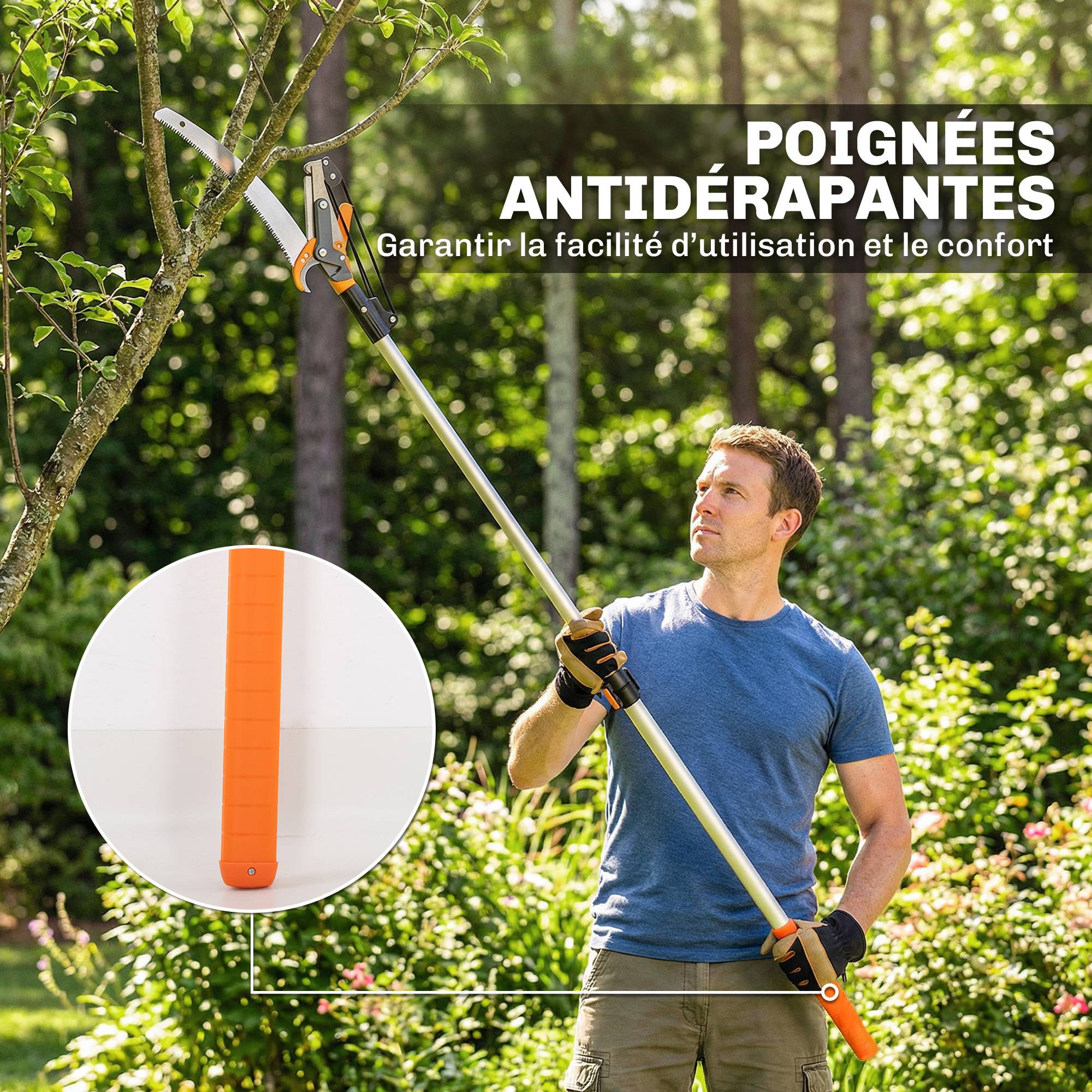 ComfortXL - Élagueur télescopique 2 en 1 aluminium acier 65Mn 200 cm orange taille jardin - ComfortXL Outdoor Living - Image 9