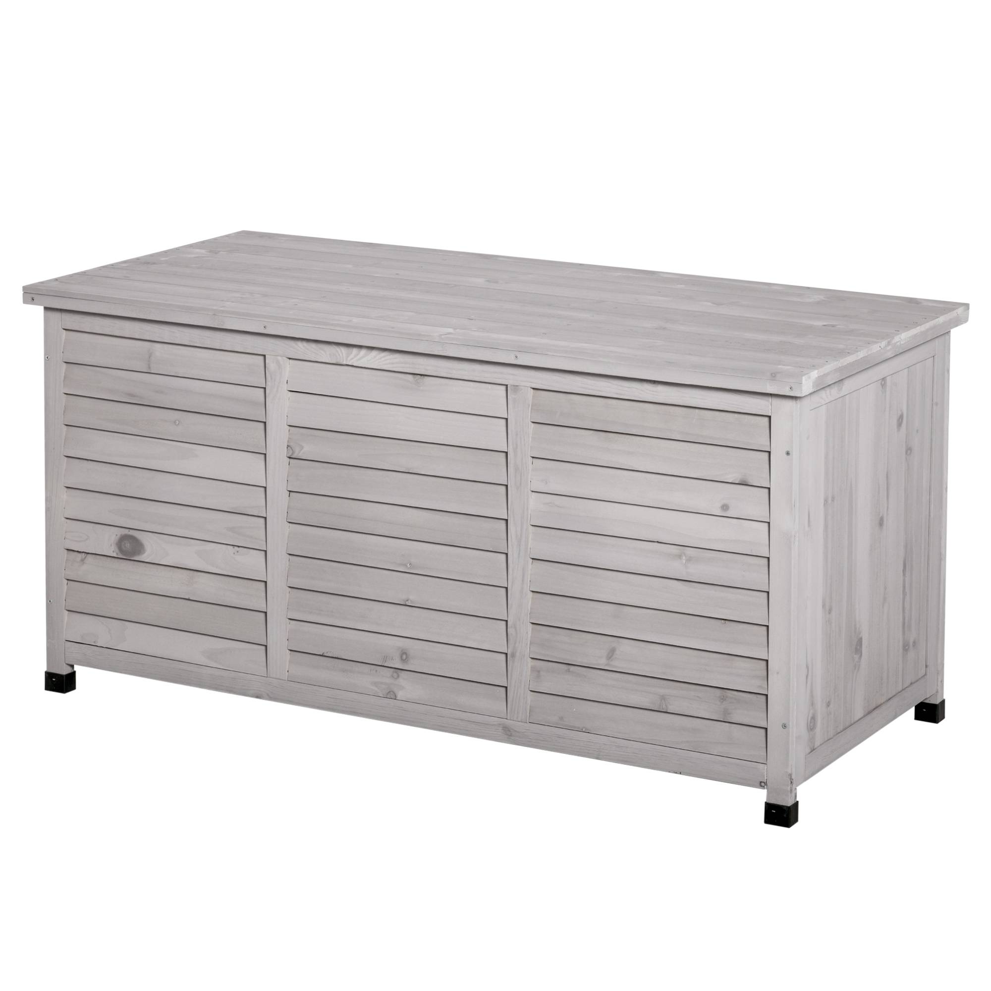 ComfortXL - Coffre de jardin en bois de sapin gris clair 127 x 56 x 60 cm rangement extérieur ventilé et polyvalent - Image 2