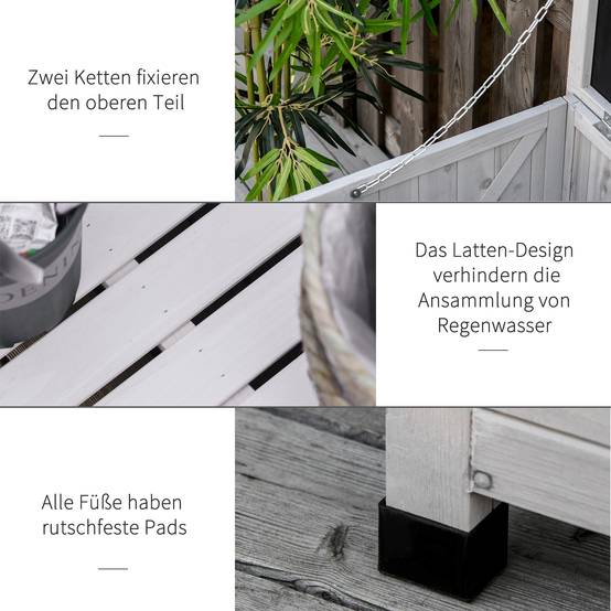 ComfortXL - Coffre de jardin en bois de sapin gris clair 127 x 56 x 60 cm rangement extérieur ventilé et polyvalent - Image 7