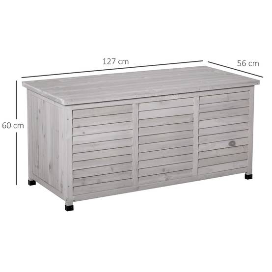 ComfortXL - Coffre de jardin en bois de sapin gris clair 127 x 56 x 60 cm rangement extérieur ventilé et polyvalent - Image 3