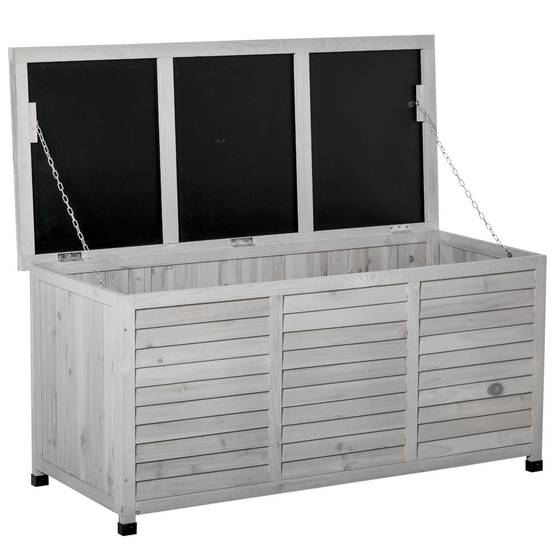 ComfortXL - Coffre de jardin en bois de sapin gris clair 127 x 56 x 60 cm rangement extérieur ventilé et polyvalent - Image 10