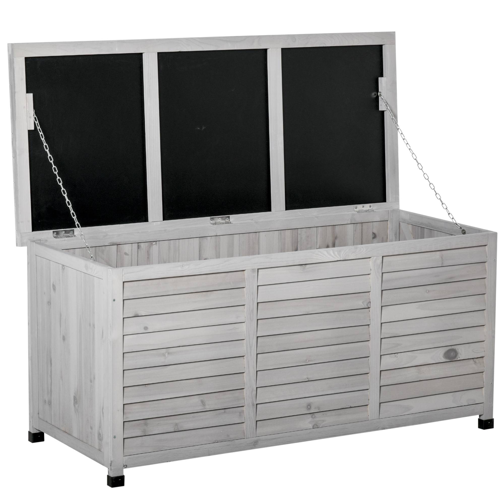 ComfortXL - Coffre de jardin en bois de sapin gris clair 127 x 56 x 60 cm rangement extérieur ventilé et polyvalent - Image 10