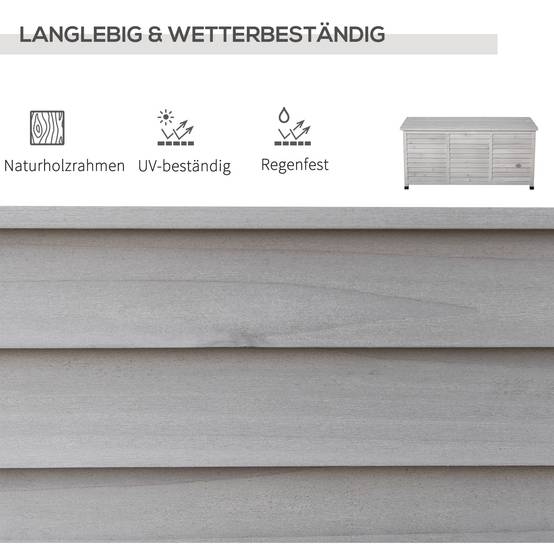 ComfortXL - Coffre de jardin en bois de sapin gris clair 127 x 56 x 60 cm rangement extérieur ventilé et polyvalent - Image 4
