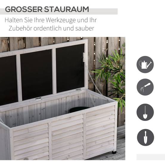 ComfortXL - Coffre de jardin en bois de sapin gris clair 127 x 56 x 60 cm rangement extérieur ventilé et polyvalent - Image 5