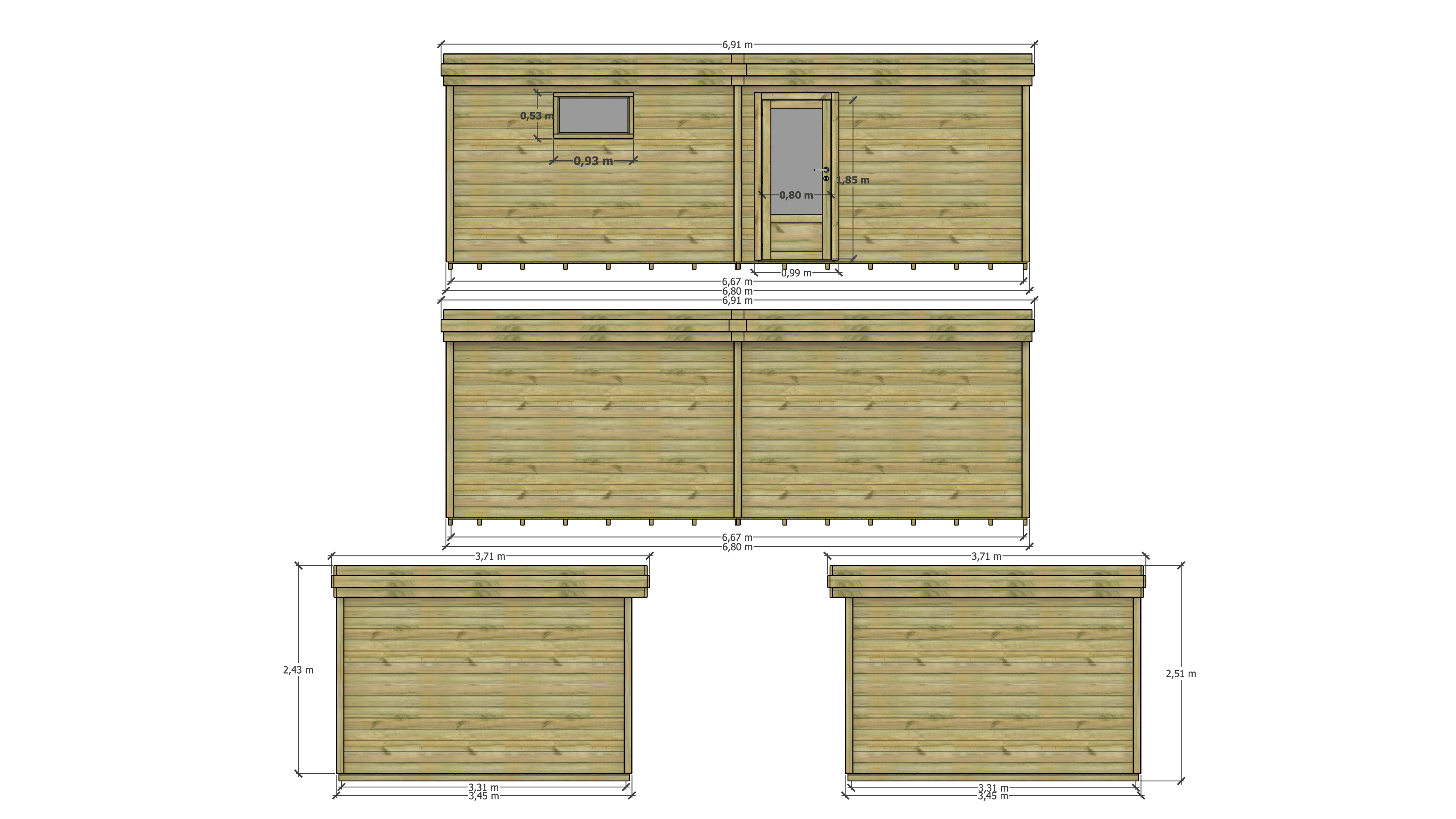 Abri Français - ABRI DE JARDIN bois Pin traité autoclave 27mm - 6,795x3,44m / 23m2 - Bac acier - Plancher bois - Image 4