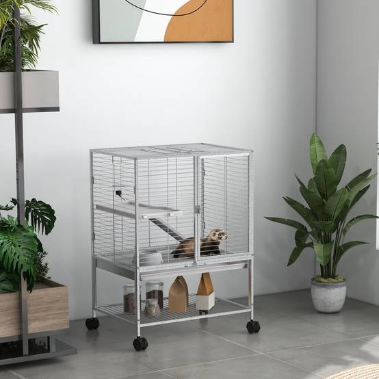 Cage pour petits animaux métal gris 61.5 x 44.5 x 86 cm - PANGIVO - Image 4