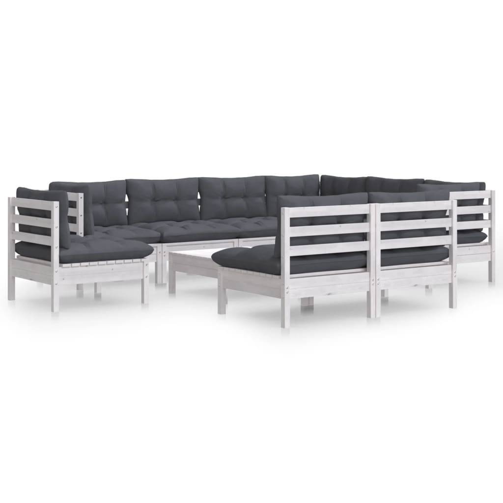 Prolenta Premium - Salon complet 10 places bois de pin et tissu (100 % polyester) blanc 63,5 x 63,5 x 62,5 cm - Prole - Image 1
