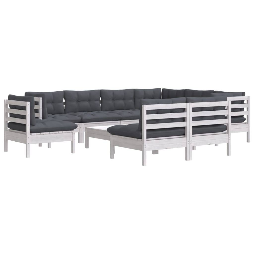 Prolenta Premium - Salon complet 10 places bois de pin et tissu (100 % polyester) blanc 63,5 x 63,5 x 62,5 cm - Prole - Image 3