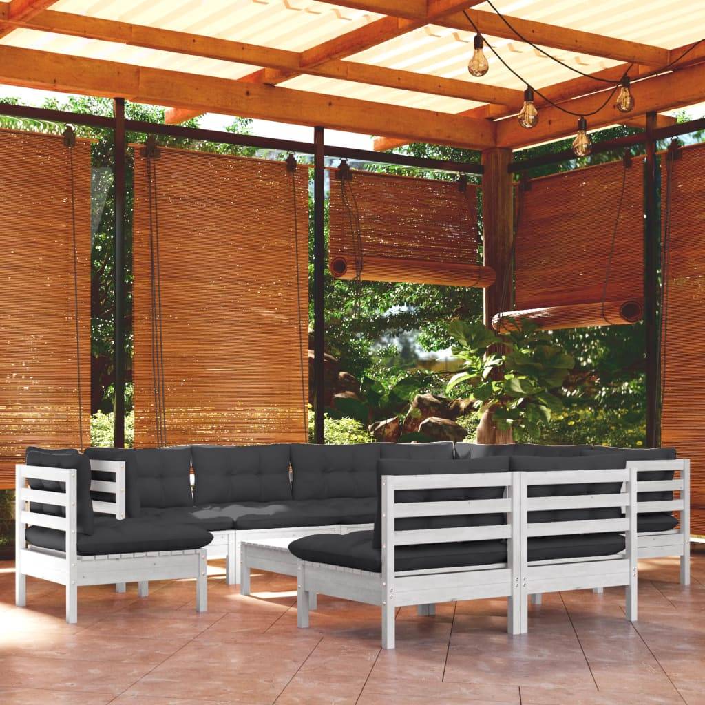 Prolenta Premium - Salon complet 10 places bois de pin et tissu (100 % polyester) blanc 63,5 x 63,5 x 62,5 cm - Prole - Image 2