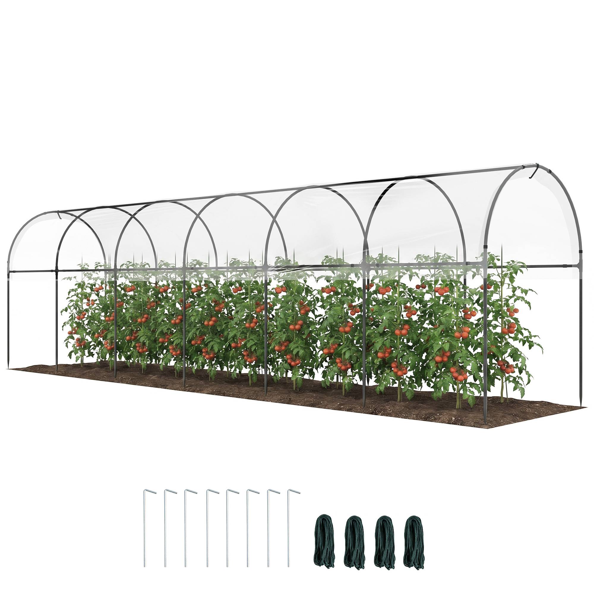 Serre de jardin serre à tomates 7 arceaux en acier bâche en plastique 6 x 1,23 x 1,71 m vert - Image 1