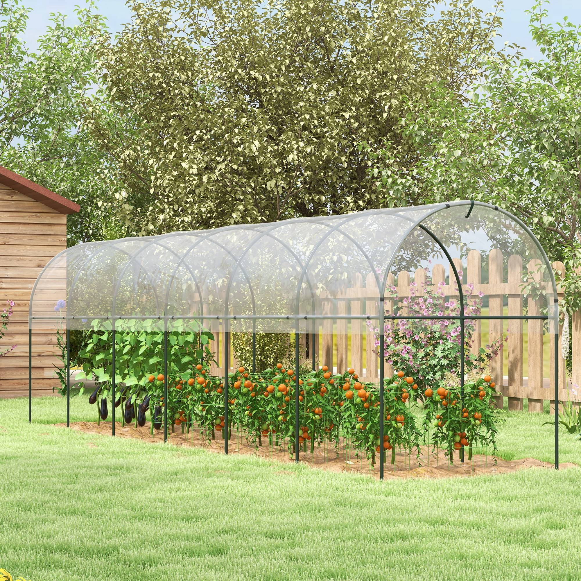 Serre de jardin serre à tomates 7 arceaux en acier bâche en plastique 6 x 1,23 x 1,71 m vert - Image 3
