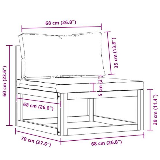 Siège Central Modulable Bois Acacia Massif Huilé Coussin Gris Foncé Confortable sans Accoudoir – ComfortXL Outdoor Living - Image 10