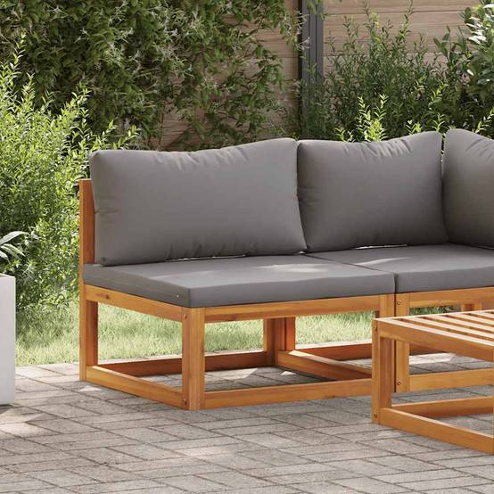 Siège Central Modulable Bois Acacia Massif Huilé Coussin Gris Foncé Confortable sans Accoudoir – ComfortXL Outdoor Living - Image 3