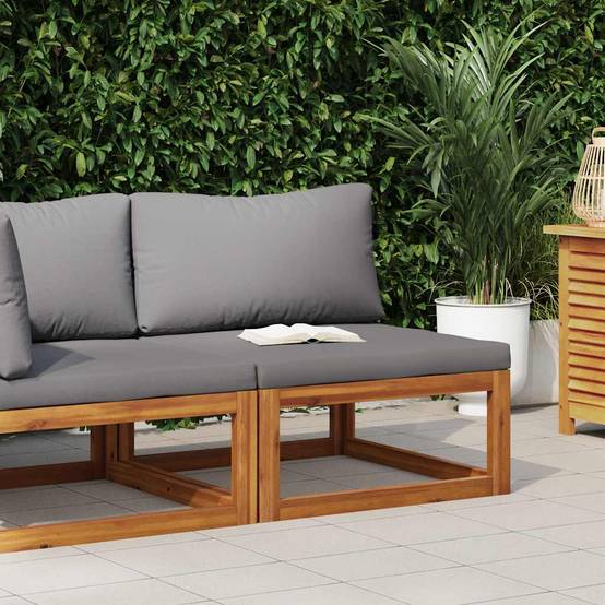 Siège Central Modulable Bois Acacia Massif Huilé Coussin Gris Foncé Confortable sans Accoudoir – ComfortXL Outdoor Living - Image 1