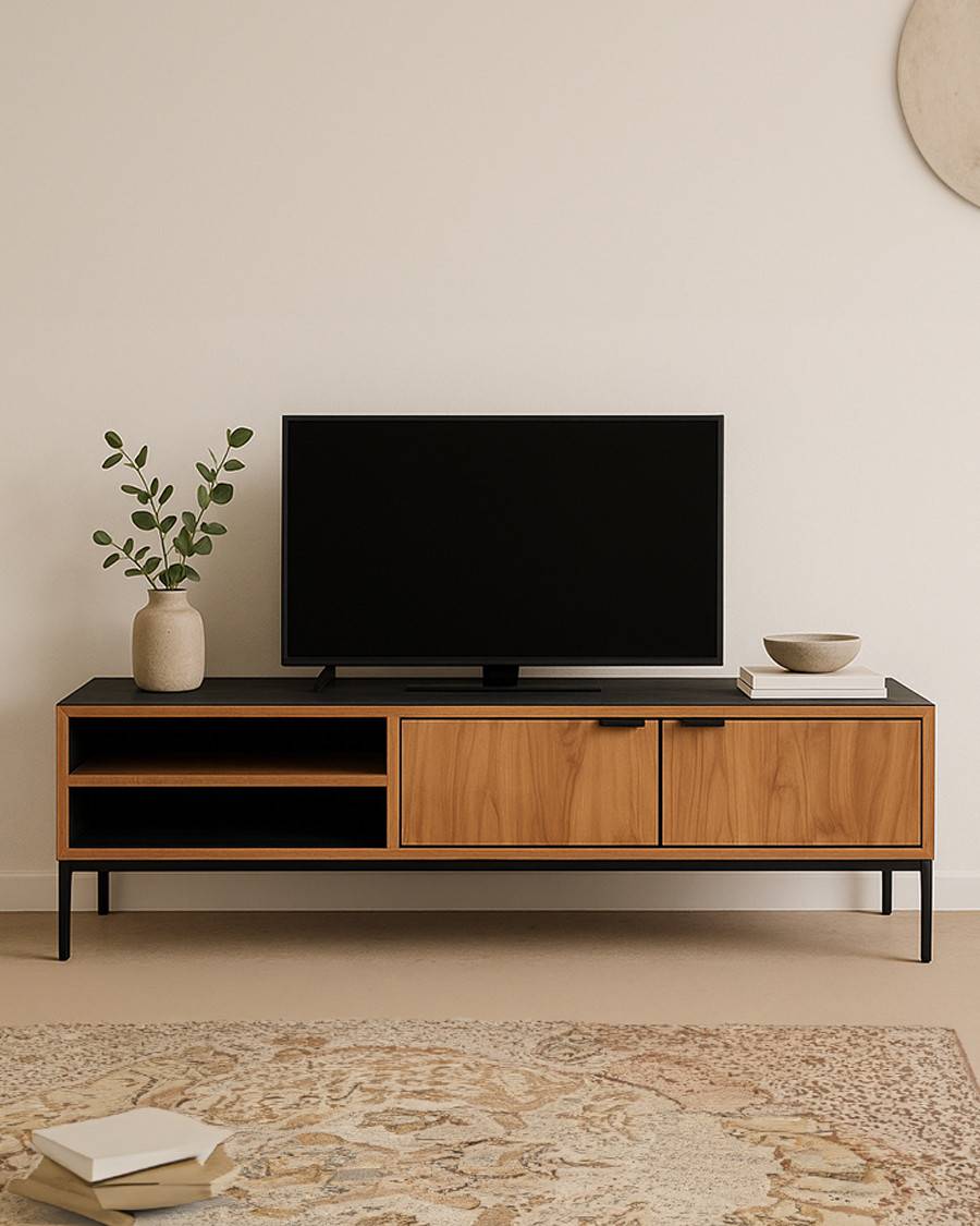 Indra - Meuble en teck recyclé bicolore 160 cm - UNIQKA - Image 2
