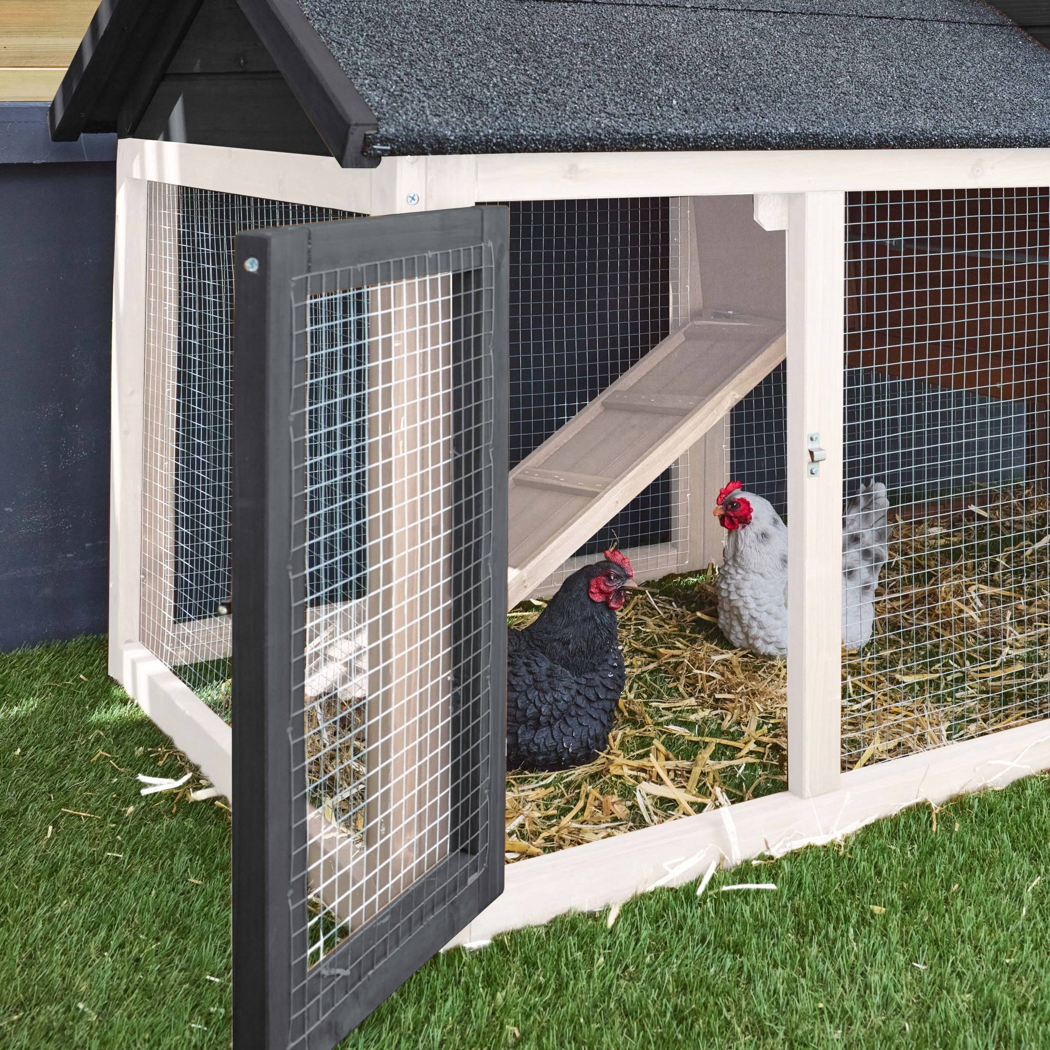 sweeek - Poulailler en bois anthracite GALINETTE. 3 poules. cage à poule avec enclos | sweeek - Image 4