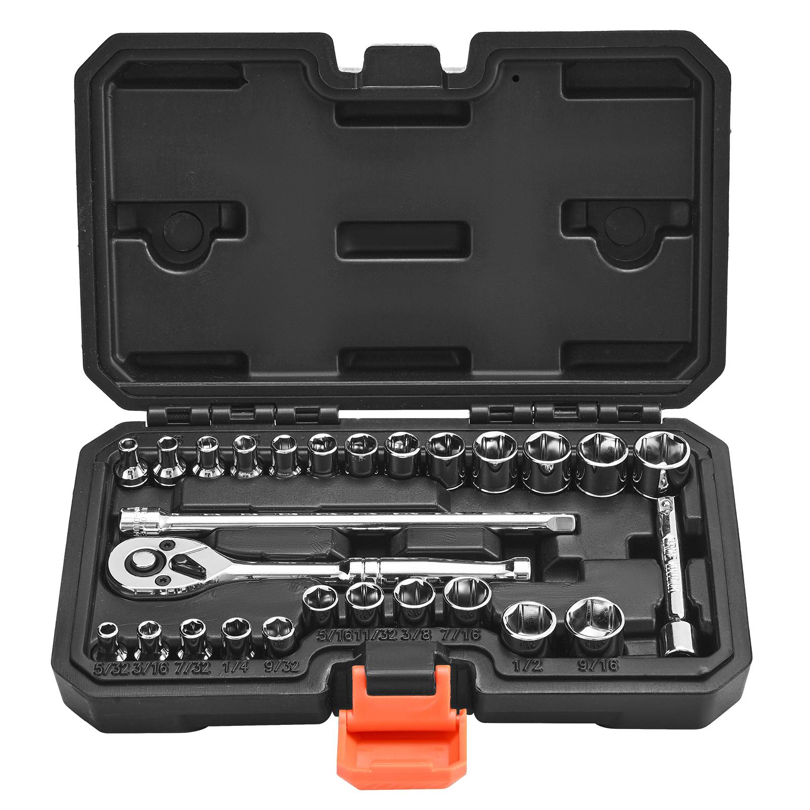 Vevor - VEVOR Jeu de douilles SAE et métriques 27 pièces, clé à cliquet 1/4" 6,35 mm, rallonge et coffret de rangement en acier CR‑V - Image 1